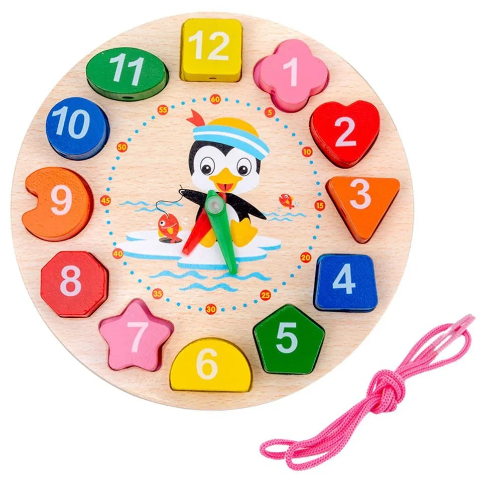 Medinis edukacinis laikrodis su kaladėlėmis – 17.5 × 17.5 cm
